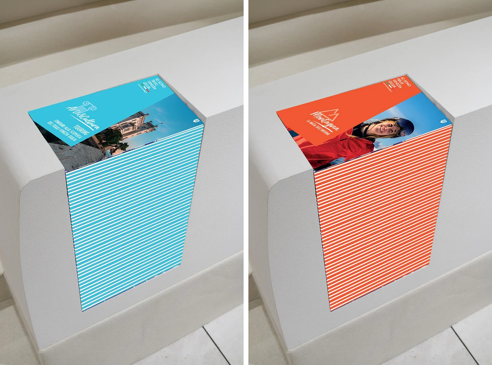 Io sono Friuli Venezia Giulia — airport bench branding mockups